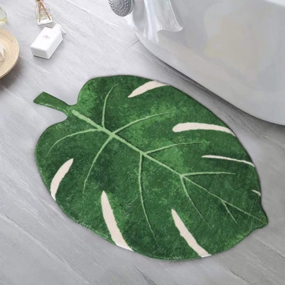 Area Rug 2'x3' Leaves Velveteen Green Bath Mat Non-Slip Soft Bathroom Rugs Luxur